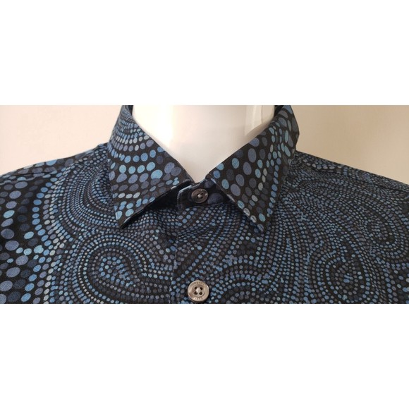 PERRY ELLIS Mens 2X Slim Fit Blue's Circle Abstract Print Button Down Shirt - Picture 4 of 16